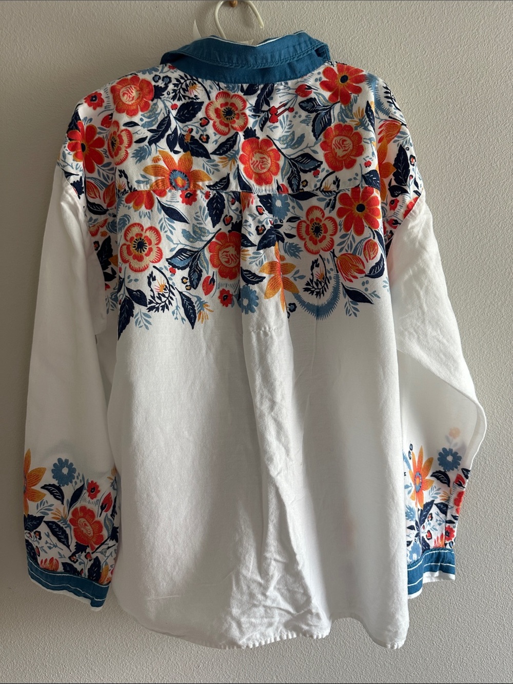 Anthropologie White With Teal Blue And Orange Floral Design Shirt - Picture 15 of 15